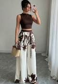 New Contrast Color Casual Top And Pants Set For Women, High-Waisted Loose Elegant Wide-Leg Pants, Slimming And Flattering, Suitable For Spring, Summer And Autumn